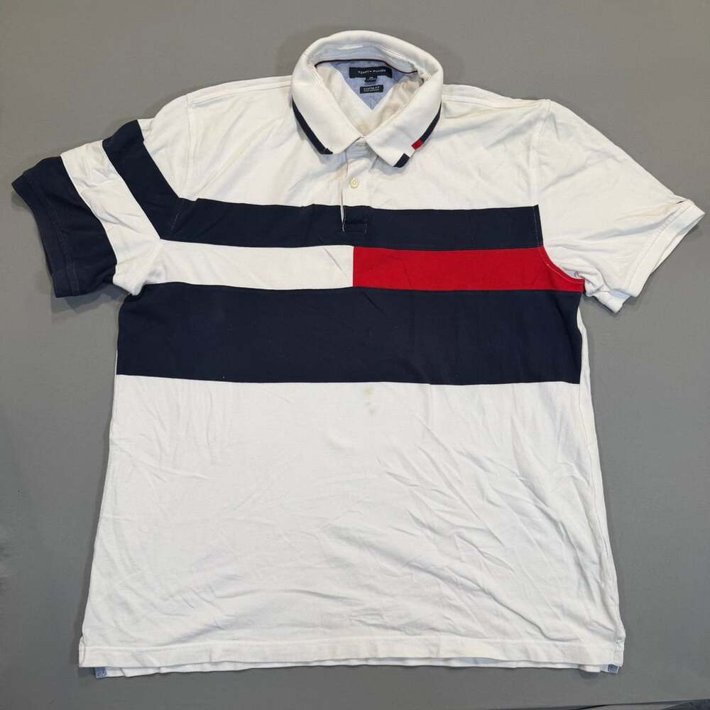 Tommy Hilfiger Custom Fit Polo Shirt Size XXL Colorblock Striped White
